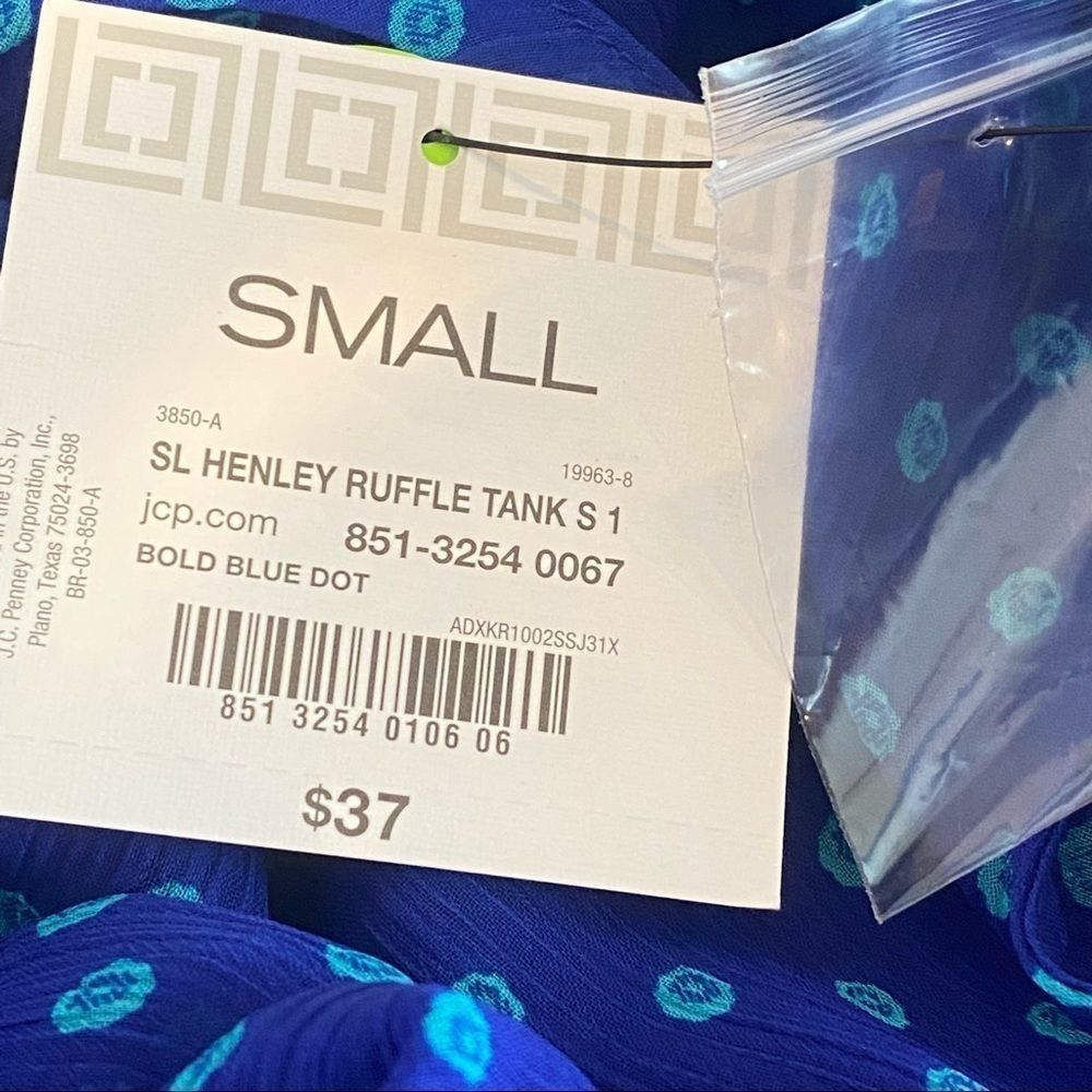 NWT Liz Claiborne Slvless Ruffle Henley sz Small - Picture 3 of 8